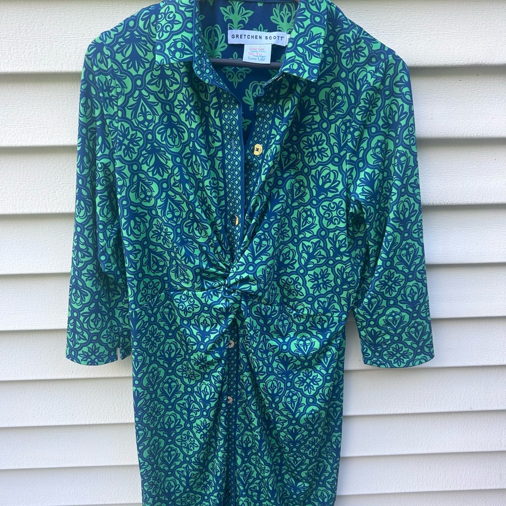 Gretchen Scott Jersey Twist and Shout Wall of Secrets 3/4 Sleeve Dress XL